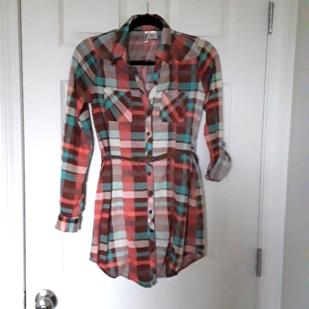 passport small plaid mini shirt dress